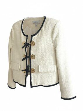 Derek Lam Women's Size 12 Cotton Tweed Benissa Jacket Gold Tone & Black Accents